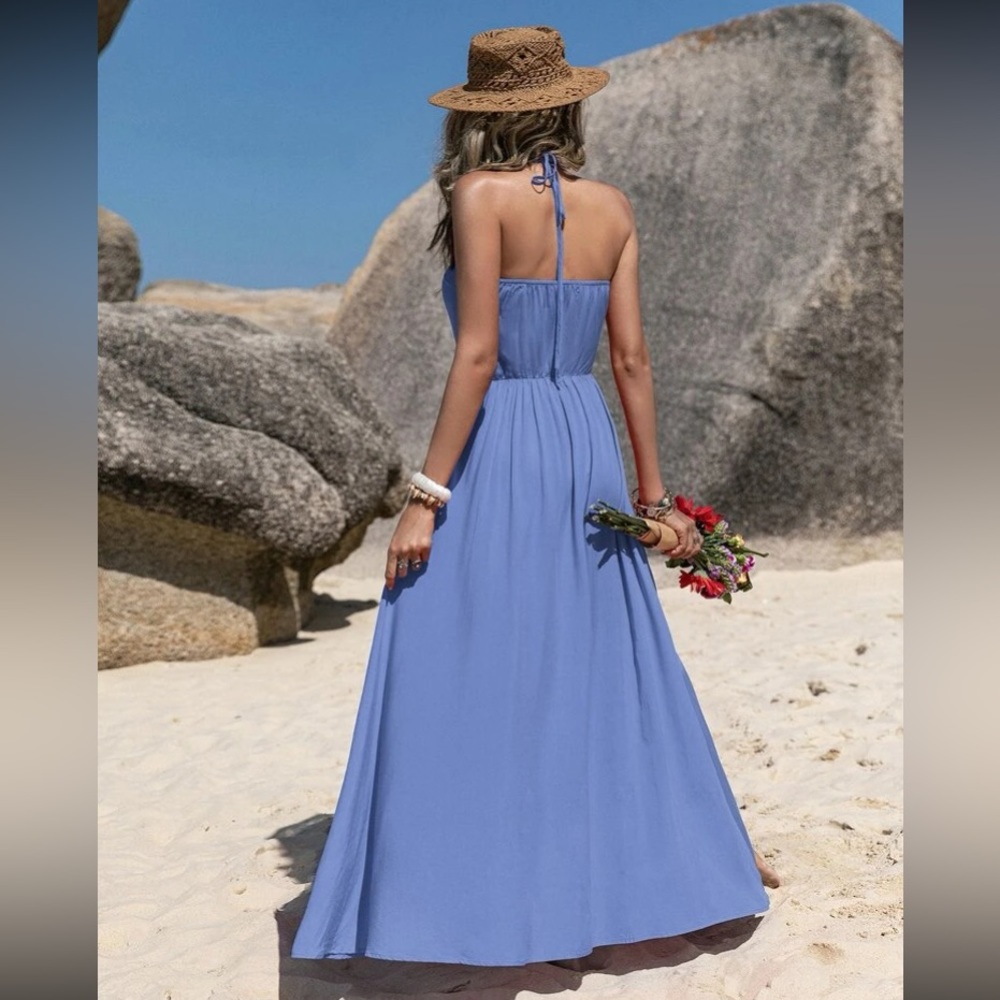 Boho tie front halter maxi dress - Picture 2 of 6